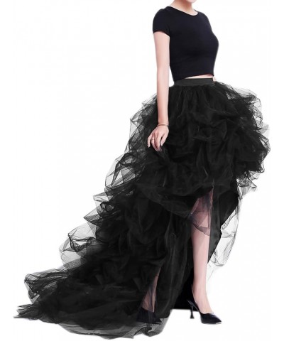 Women's Long High Low Ruffles Party Tulle Skirt Black $20.91 Skirts