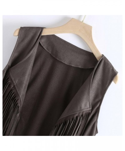 Women's Tassel Sleeveless Vest 70s Open-Front Vintage Tops Hippie Faux Suede Fringe Jacket Cardigan Black $7.00 Vests