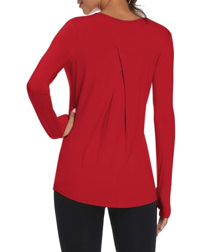 Womens Soft Long Sleeve Workout Athletic Shirts Long Tunic Tops with Thumb Holes Red $13.05 Tops