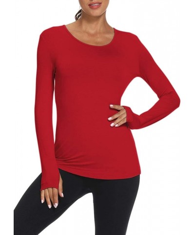 Womens Soft Long Sleeve Workout Athletic Shirts Long Tunic Tops with Thumb Holes Red $13.05 Tops