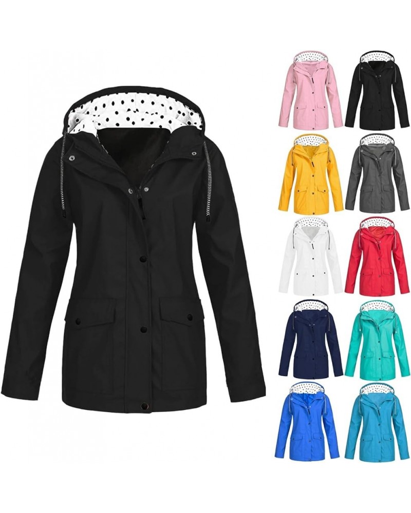 Women's Solid Color Fashion Casual Coat Full Zip Button Double Pocket Drawstring Hooded Coat Lightweight Tunic Top 1-black $1...