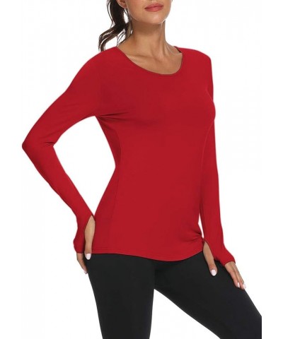 Womens Soft Long Sleeve Workout Athletic Shirts Long Tunic Tops with Thumb Holes Red $13.05 Tops