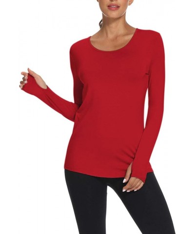 Womens Soft Long Sleeve Workout Athletic Shirts Long Tunic Tops with Thumb Holes Red $13.05 Tops