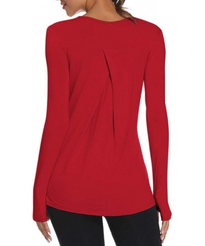 Womens Soft Long Sleeve Workout Athletic Shirts Long Tunic Tops with Thumb Holes Red $13.05 Tops