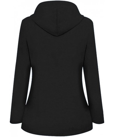 Women's Solid Color Fashion Casual Coat Full Zip Button Double Pocket Drawstring Hooded Coat Lightweight Tunic Top 1-black $1...