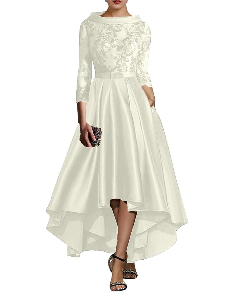 A-Line Cocktail Dresses Elegant Dress Formal Asymmetrical Jewel Neck Fall Wedding Guest with Appliques 2023 Ivory $46.37 Dresses