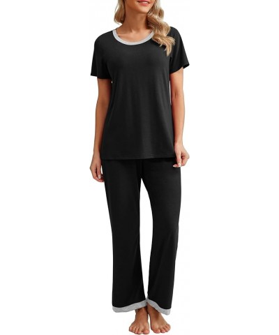 2024 Womens Pajama Set Short Sleeve Sleepwear Ladies Soft Pjs Lounge Set with Pockets Black $11.25 Sleep & Lounge