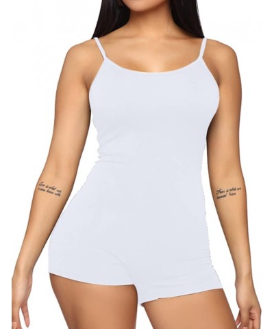 Women’s Spaghetti Strap Sleeveless Backless Bodycon Tank One Piece Rompers Jumpsuits Unitard Bodysuits White $8.24 Rompers