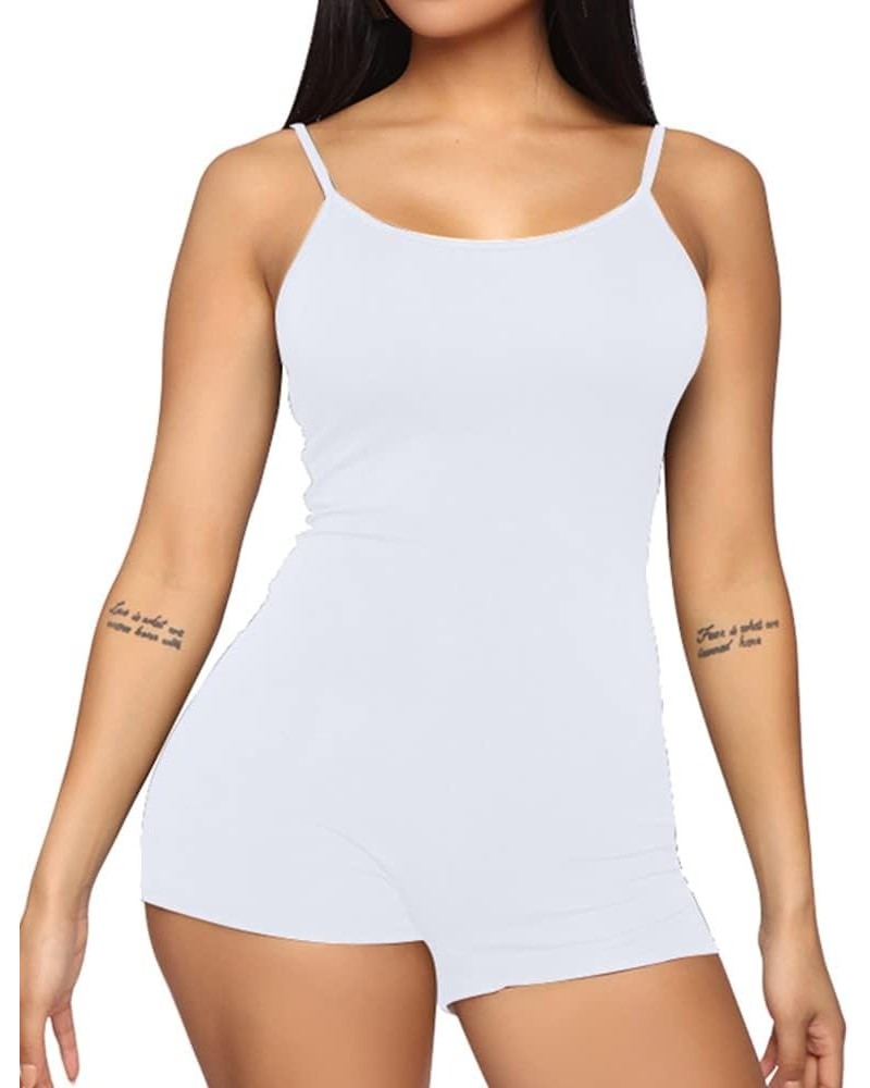 Women’s Spaghetti Strap Sleeveless Backless Bodycon Tank One Piece Rompers Jumpsuits Unitard Bodysuits White $8.24 Rompers