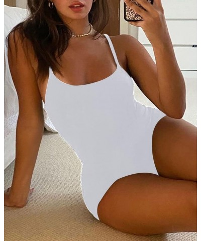 Women’s Spaghetti Strap Sleeveless Backless Bodycon Tank One Piece Rompers Jumpsuits Unitard Bodysuits White $8.24 Rompers