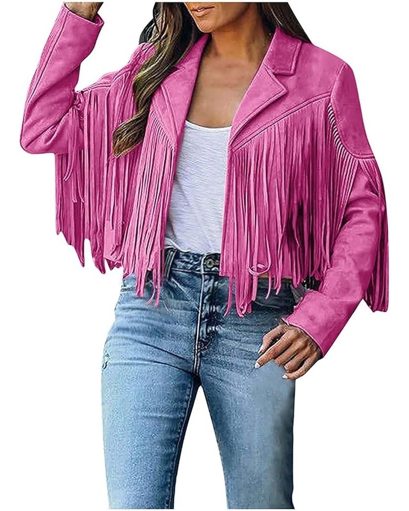 Fringe Jacket Women Western Faux Suede Leather Cardigan Jacket Cowboy Style Long Sleeve Solid Color Tassels Coat Fringe Jacke...