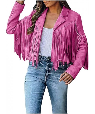 Fringe Jacket Women Western Faux Suede Leather Cardigan Jacket Cowboy Style Long Sleeve Solid Color Tassels Coat Fringe Jacke...