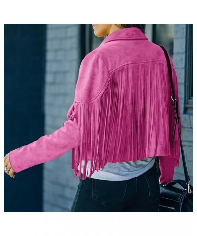 Fringe Jacket Women Western Faux Suede Leather Cardigan Jacket Cowboy Style Long Sleeve Solid Color Tassels Coat Fringe Jacke...