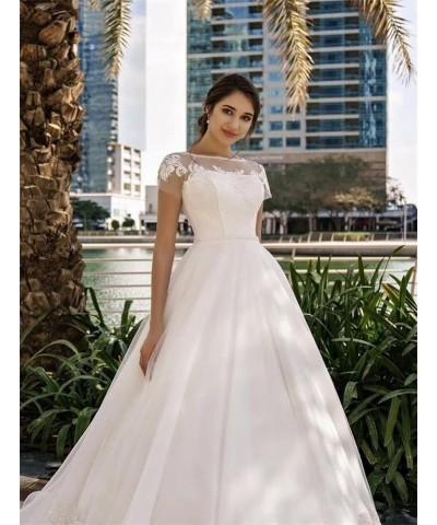 Women's Lace Mermaid Wedding Dresses for Bride 2024 Off Shoulder Bridal Gowns Appliques Wedding Gown with Sleeves WZY53 D-whi...