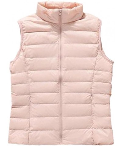 Winter Women Duck Down Vest Coat Ultralight Sleeveless Puffer Vest Jacket Windproof Duck Down Waistcoat Light Pink $17.89 Vests