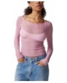 Women's Y2k Long Sleeve Lace Sheer Tops Slim Fit See Through Mesh Crop Going Out Top Sexy Perspective Shirt B-pink $7.79 Blouses