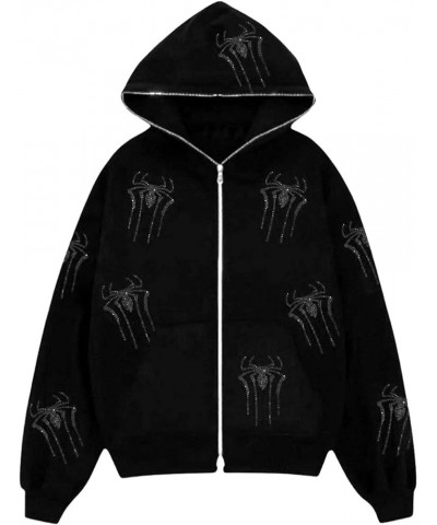 Skeleton Hoodie Men Women Full Zip Up Rhinestone Skull Graphic Print Over Face Hoodies Oversized Jackets Style18 $16.42 Others