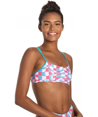 Active Double Cross Workout Bikini Top Checks Pink/Blue $14.55 Swimsuits