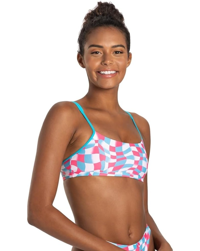 Active Double Cross Workout Bikini Top Checks Pink/Blue $14.55 Swimsuits