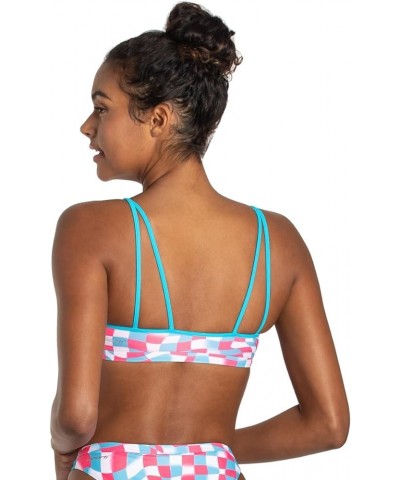 Active Double Cross Workout Bikini Top Checks Pink/Blue $14.55 Swimsuits