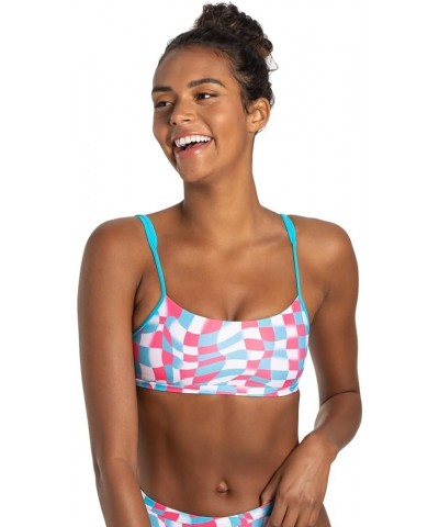 Active Double Cross Workout Bikini Top Checks Pink/Blue $14.55 Swimsuits