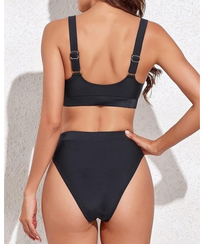 Women Two Piece High Waisted Bikini Swimsuits with Bottoms Teen Scoop Neck Sport Bathing Suits Black $19.94 Swimsuits