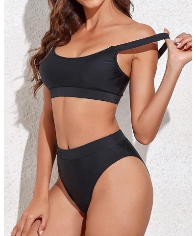 Women Two Piece High Waisted Bikini Swimsuits with Bottoms Teen Scoop Neck Sport Bathing Suits Black $19.94 Swimsuits