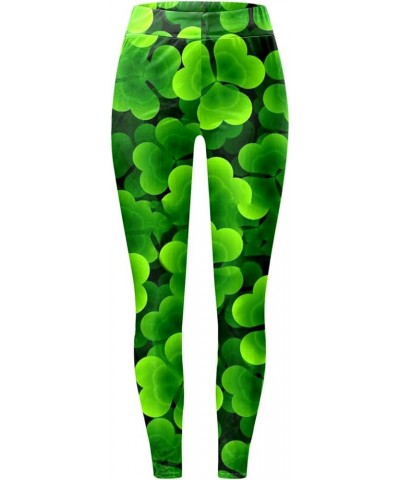 St. Patrick's Day Leggings for Women High Waisted Printed Slim Tights Pants Shamrock Clover Leaves Irish Soft Tights Z5 Green...