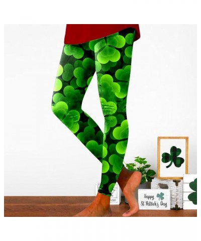 St. Patrick's Day Leggings for Women High Waisted Printed Slim Tights Pants Shamrock Clover Leaves Irish Soft Tights Z5 Green...