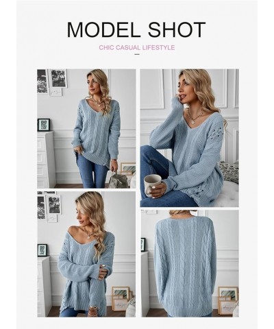 Women's Oversized Off Shoulder Cable Knit V Neck Chunky Long Sleeve Sweaters Pullover Loose Fitting Jumper Tops Sky Blue $20....