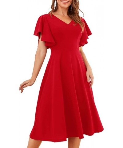 Casual Dresses Vintage Tea Dress Flared Sleeve Swing Party Dress Red $24.01 Dresses