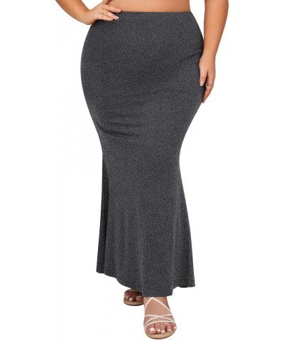 2024 Plus Size 0X-5X Maxi Skirt 2/3 Pack Mermaid Bodycon Pull On High Waist Casual Elegant Dark Heather Grey $16.80 Skirts