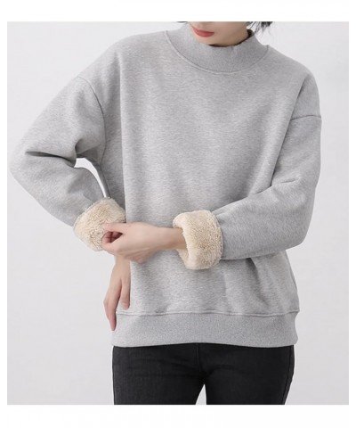 Womens Warm Soft Mockneck Sherpa Fleece Lined Sweatshirt Casual Pullover Tops Light Grey $17.02 Activewear