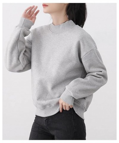 Womens Warm Soft Mockneck Sherpa Fleece Lined Sweatshirt Casual Pullover Tops Light Grey $17.02 Activewear