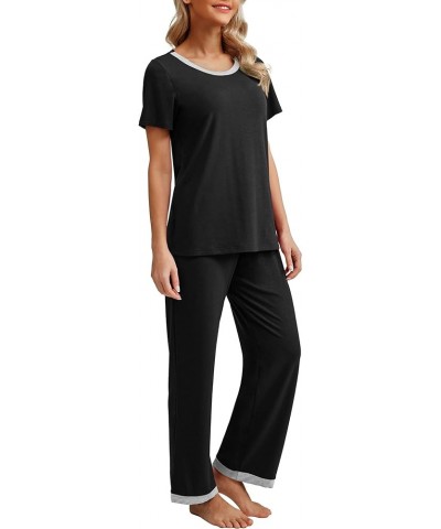 2024 Womens Pajama Set Short Sleeve Sleepwear Ladies Soft Pjs Lounge Set with Pockets Black $11.25 Sleep & Lounge