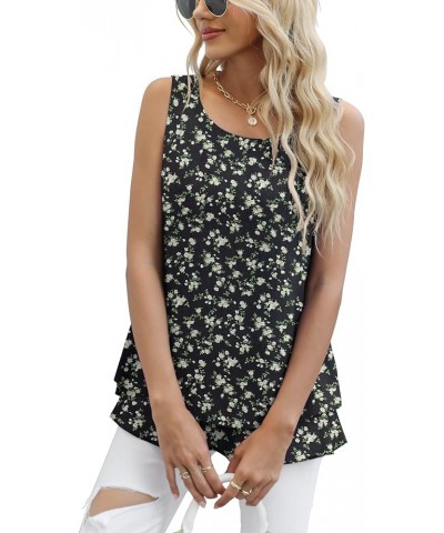 Women's Sleeveless Chiffon Tank Top Double Layers Casual Blouse Tunic Flower Rose Black $13.12 Tanks