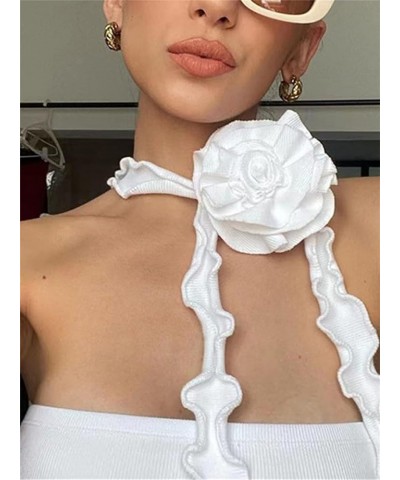 Women Sexy Y2k Tube Top Ruffle Frill Halter Neck Off Shoulder Backless 3DFlower Tank Crop Top Fairy Retro Streetwear C White ...