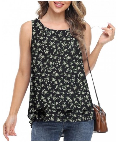 Women's Sleeveless Chiffon Tank Top Double Layers Casual Blouse Tunic Flower Rose Black $13.12 Tanks