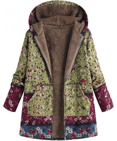 Winter Coats,Women Printed Hooded Zipper Coat Plush Pocket Plus Fleece Winter Warm Jackets B-green $9.63 Coats