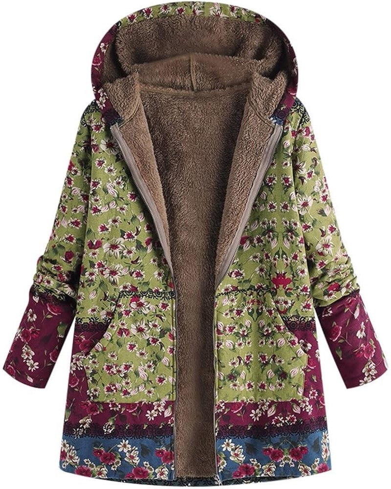 Winter Coats,Women Printed Hooded Zipper Coat Plush Pocket Plus Fleece Winter Warm Jackets B-green $9.63 Coats