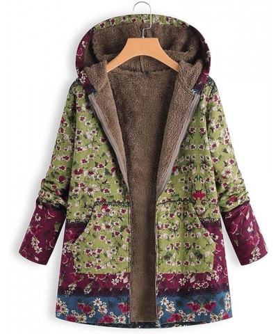 Winter Coats,Women Printed Hooded Zipper Coat Plush Pocket Plus Fleece Winter Warm Jackets B-green $9.63 Coats