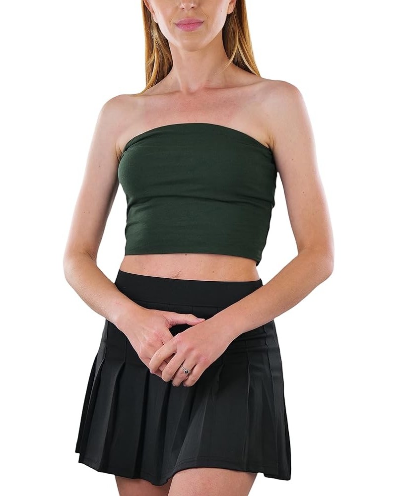 Women's Cotton-Spandex Blend Stretchy Tube Top Cropped Tube Top - Dark Green $9.87 Tanks