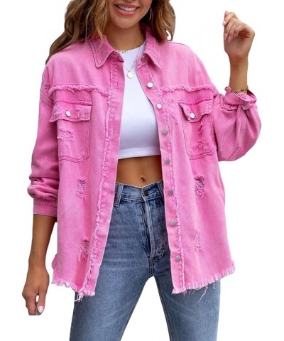 Women´s Denim Jacket, Long Sleeve Button Down Jean Casual Jacket with Pockets Pink-1 $18.54 Jackets