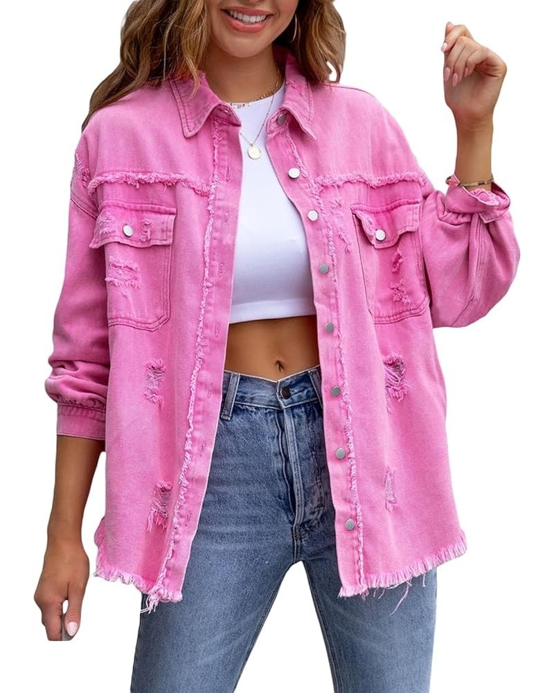 Women´s Denim Jacket, Long Sleeve Button Down Jean Casual Jacket with Pockets Pink-1 $18.54 Jackets