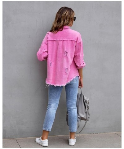 Women´s Denim Jacket, Long Sleeve Button Down Jean Casual Jacket with Pockets Pink-1 $18.54 Jackets