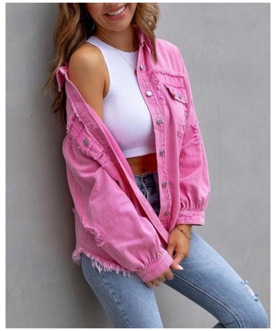 Women´s Denim Jacket, Long Sleeve Button Down Jean Casual Jacket with Pockets Pink-1 $18.54 Jackets