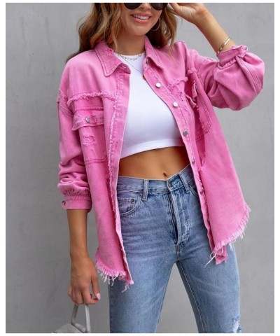 Women´s Denim Jacket, Long Sleeve Button Down Jean Casual Jacket with Pockets Pink-1 $18.54 Jackets