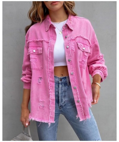 Women´s Denim Jacket, Long Sleeve Button Down Jean Casual Jacket with Pockets Pink-1 $18.54 Jackets