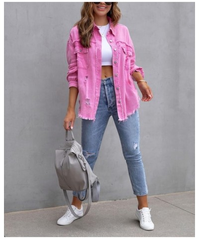 Women´s Denim Jacket, Long Sleeve Button Down Jean Casual Jacket with Pockets Pink-1 $18.54 Jackets