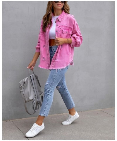 Women´s Denim Jacket, Long Sleeve Button Down Jean Casual Jacket with Pockets Pink-1 $18.54 Jackets